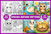 Spring Nature Pattern Coloring Pages, a Decorative Illustration by Ink Gallery (Thumbnail 1 of 4)