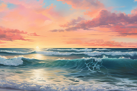 the sunset of the ocean, in the style of realistic landscapes, l, a Nature Photo by AvalgaCollectiblesan