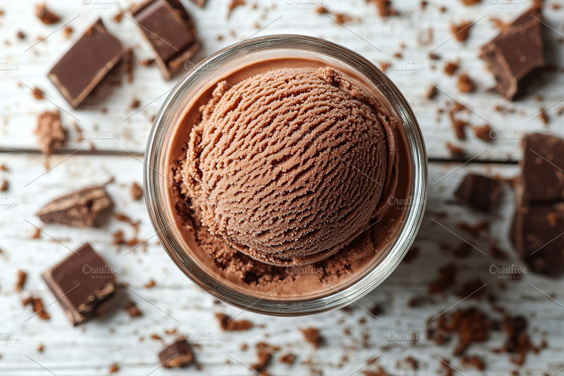 Delicious chocolate ice cream served in a clear glass cup, a Food & Drink Photo by AlyaAnd
