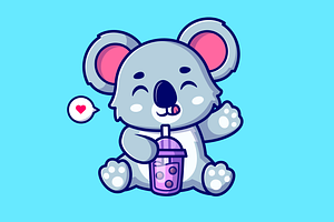 Cute Koala Drinking Boba Milk Tea