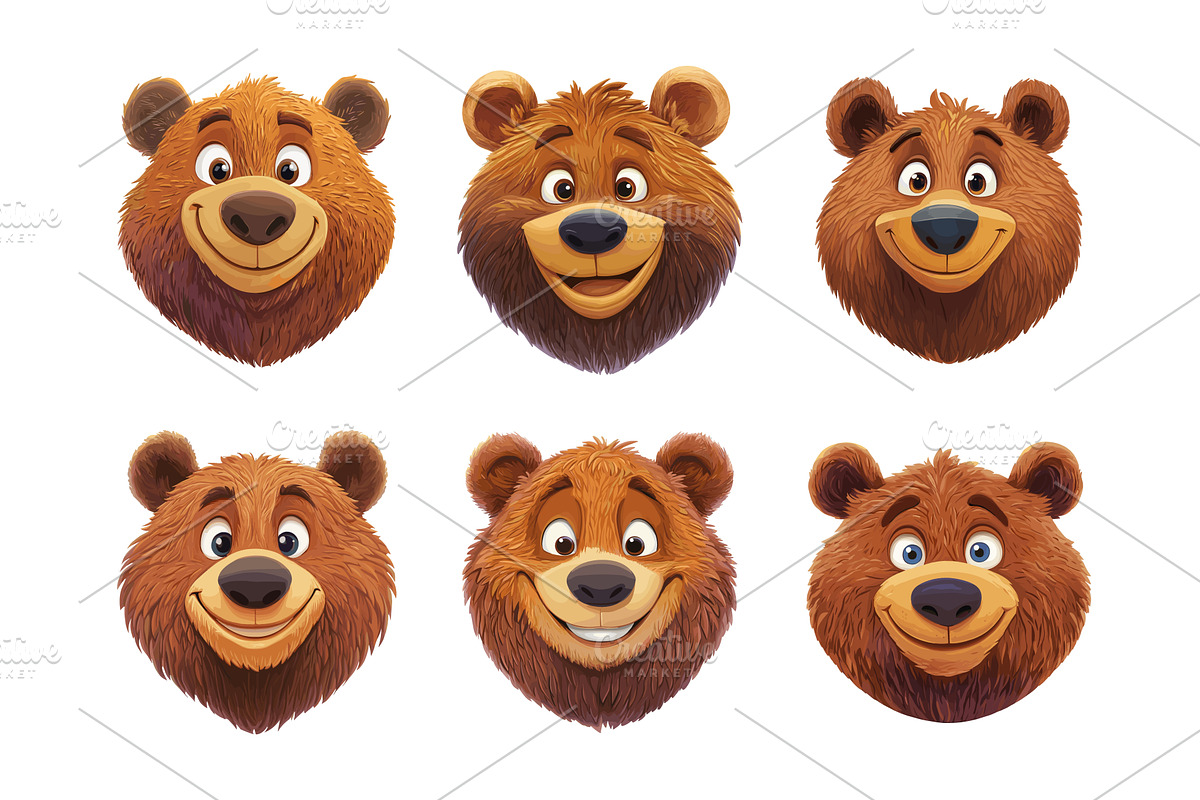 Bear heads cartoon vector set, an Animal Illustration by Onyx