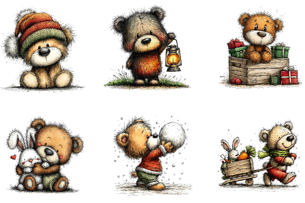 Christmas Teddy Bear Clipart,, a Seasonal Illustration by CreationArt (Photo 4 of 5)