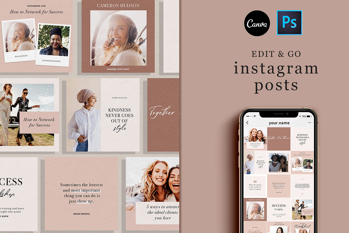 Blush Vibes Instagram CANVA PSD, a Social Media Template by Edit & Go Templates (Photo 1 of 8)