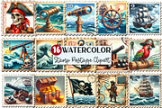 Nautical Pirates Stamp Postage Clipa, an Illustration by Rose Art (Thumbnail 1 of 4)