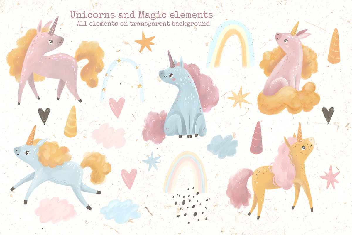 Unicorn clipart. Patterns., an Animal Illustration by Lesya Skripak (Photo 2 of 8)