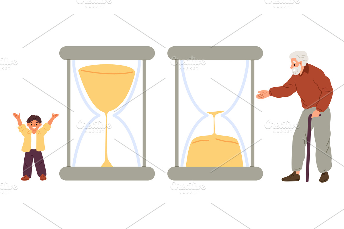 Little boy and old man next to, a Person Illustration by Vectorbuum