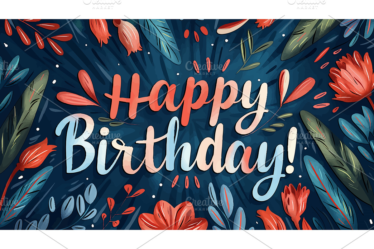 Floral Happy Birthday Greeting Card, an Illustration by AlexArt