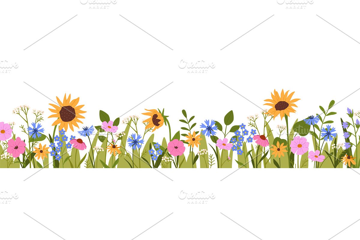 Flower border. Wildflowers blooming, an Object Illustration by winwin.art