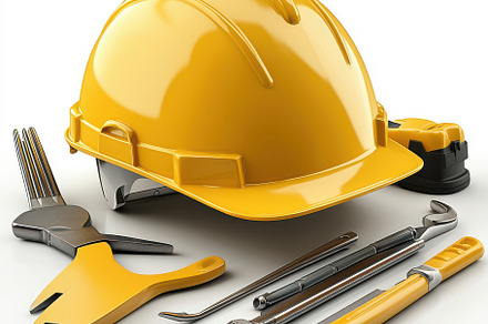 Yellow Hard Hat Tools Construction S, an Abstract Photo by Pixeness