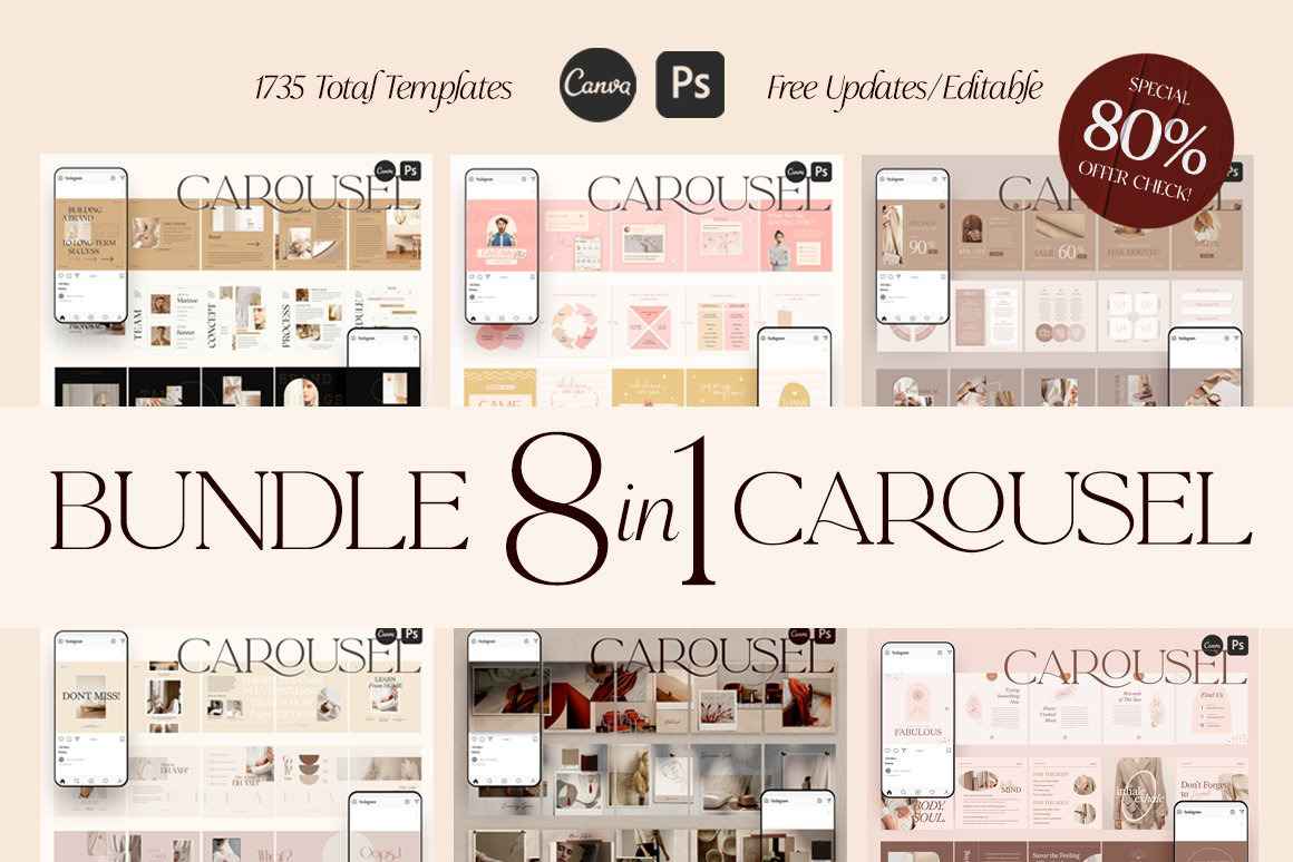 8 in 1 Bundle Carousel Coach CANVA, a Social Media Template by Eviory
