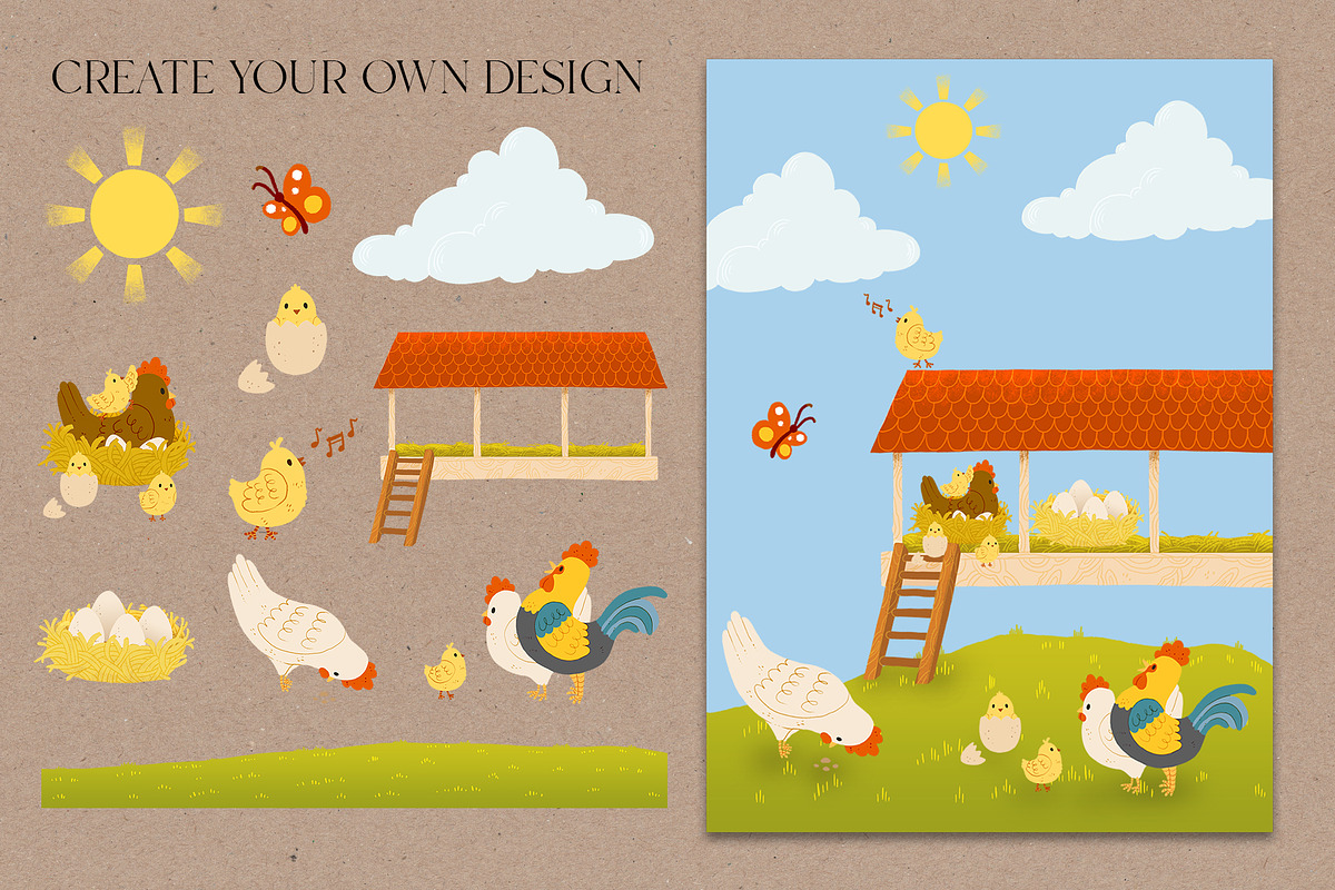 Funny chickens farm clipart, an Animal Illustration by LukaJreym (Photo 6 of 7)