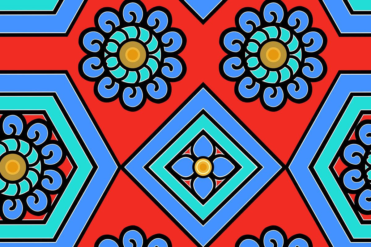 Asian Red Blue Gold Pattern Seamless, a Pattern Graphic by Sharon Schwalbe (Photo 2 of 2)