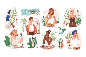 Women doing skin care routine set, a Person Illustration by Good Studio
