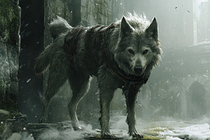 Majestic wolf stands vigilant in a s, a Photo by Pavel_design