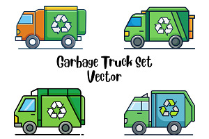 Garbage Truck Set Vector, a Transportation Illustration by Awieee1