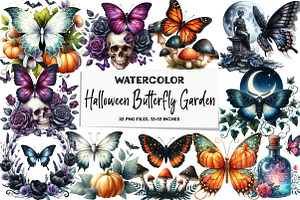Halloween Butterfly Garden Clipart, an Illustration by DreamArtGraphic