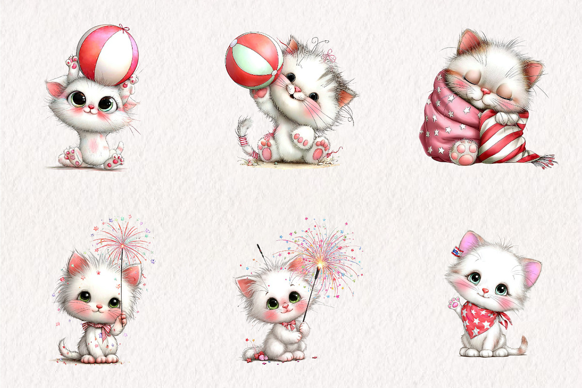 Whimsical 4th of July Cat Clipart, an Illustration by CreationArt (Photo 2 of 7)