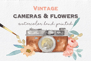 Vintage Cameras & Flowers Clipart