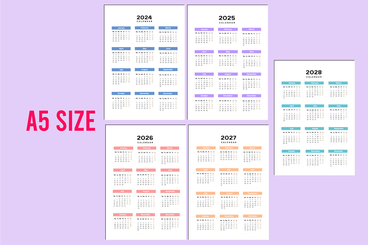 5 Year Calendar 2024-2028 For Canva, a Stationery Template by Shumaya (Photo 3 of 5)