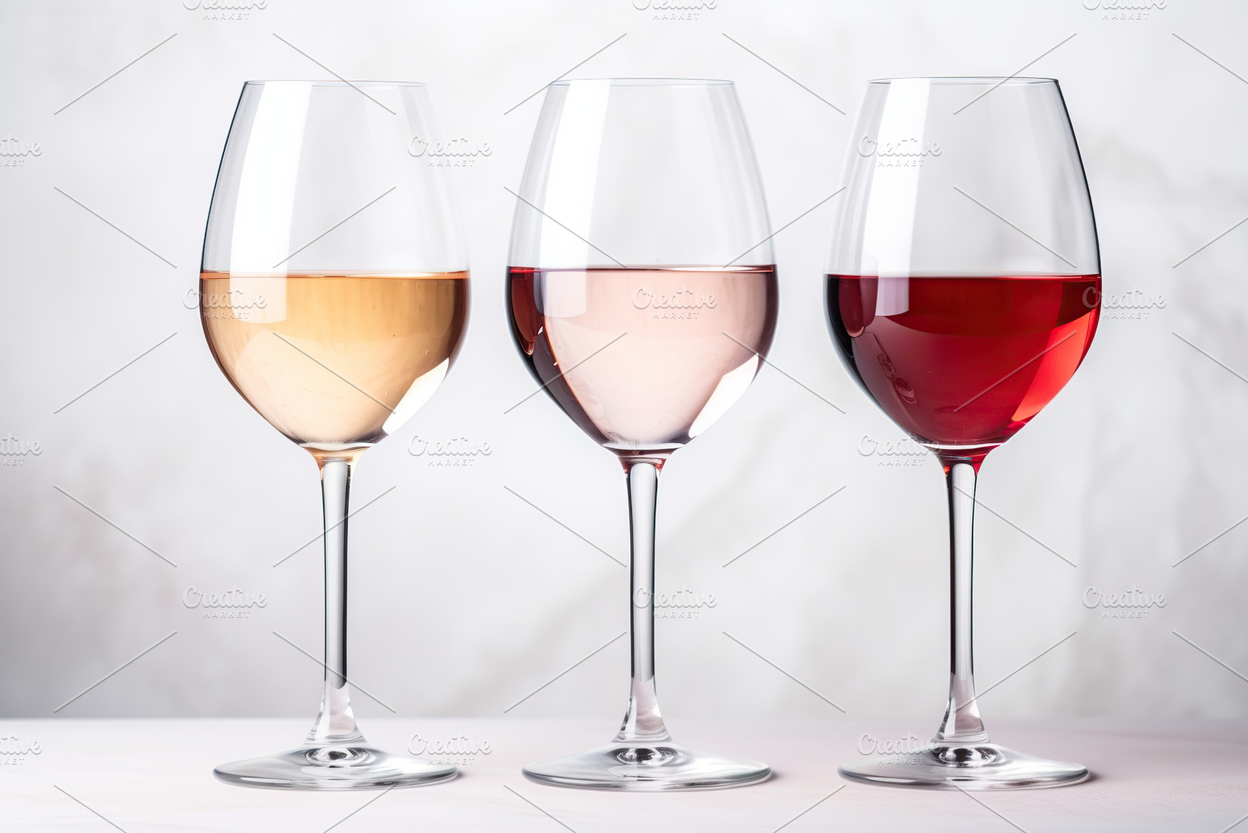 Different wine in glasses on white background, a Food & Drink Photo by AlyaAnd