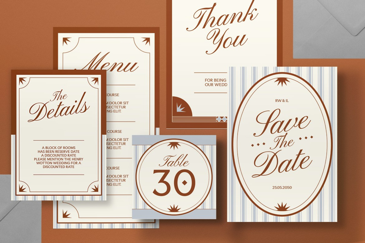 Blue Brown Wedding Invitation Set, an Invitation Template by graphicook (Photo 2 of 3)