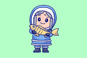 Cute Grandmother Holding Fish, a Person Illustration by Catalyst Labs