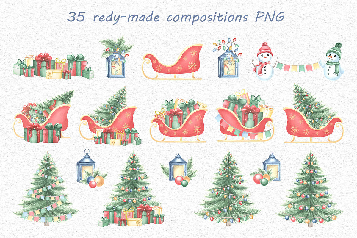 Winter Holidays watercolor clipart, an Illustration by susie-p-art (Photo 4 of 18)