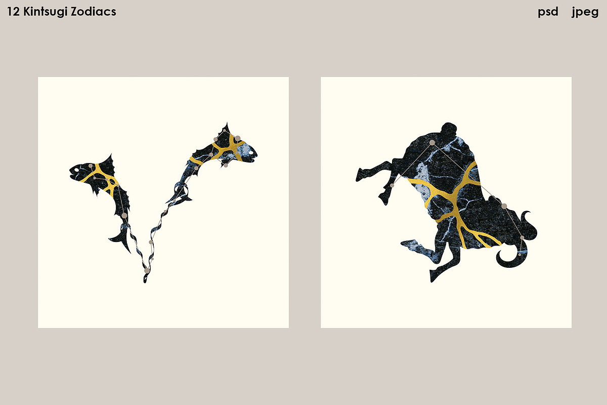 Kintsugi Zodiacs Vol.2 - PSD, JPEG, an Object Illustration by Kessens (Photo 5 of 9)