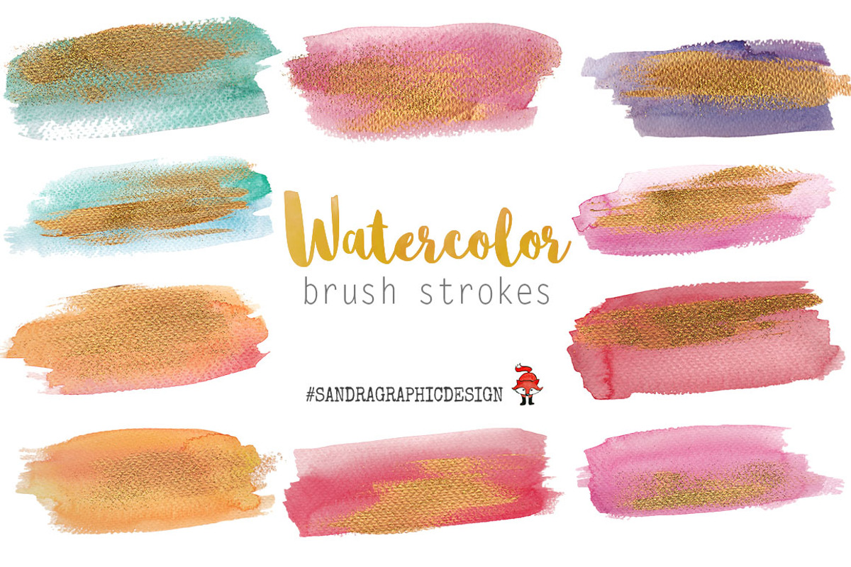 Watercolor brush strokes clip art, an Illustration by SandraGraphicDesign (Photo 2 of 5)