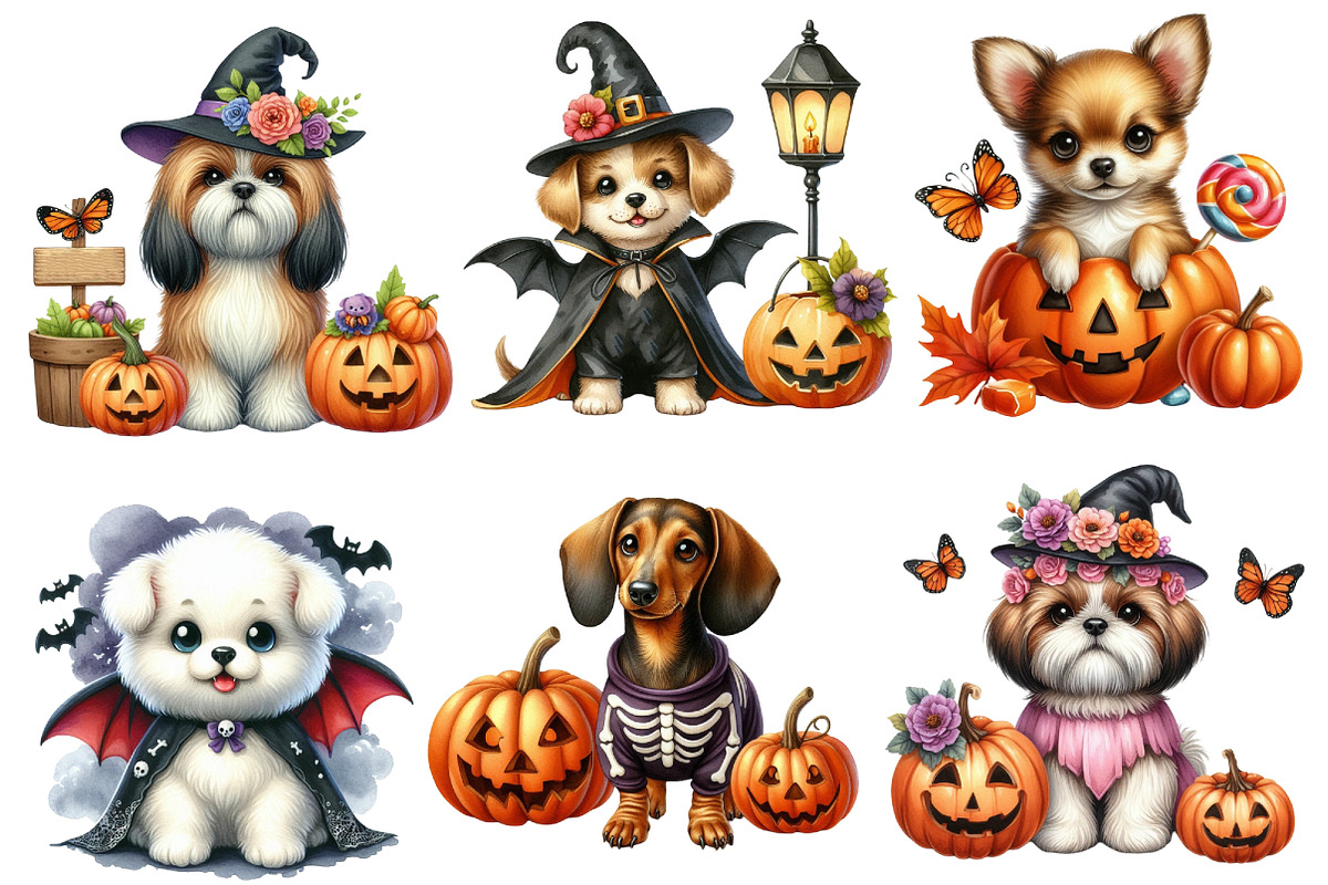 Watercolor Halloween Dogs Clipart, an Illustration by Designworld (Photo 4 of 6)