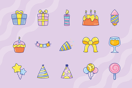 Birthday Festive Party Icons Set, a Templates & Theme by studiogstock