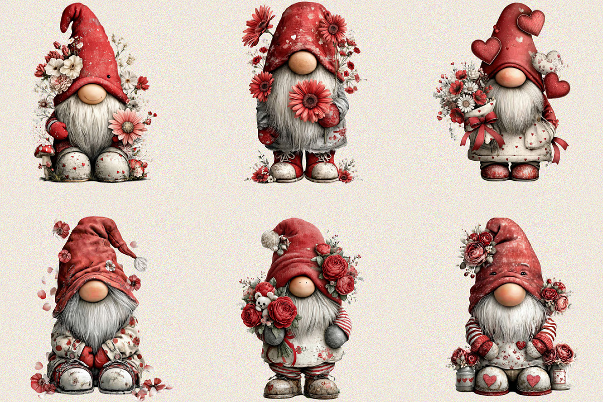 Valentine's Gnome with Flowers Clipa, an Illustration by SVGArt (Photo 5 of 8)