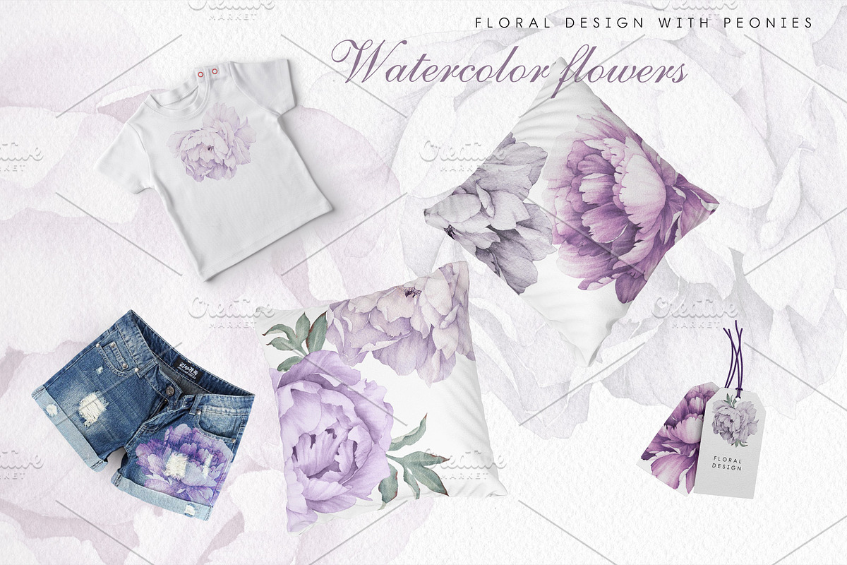 Watercolor flowers, Peonies, a Decorative Illustration by ollalya (Photo 3 of 9)