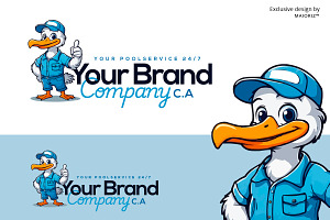 POOL SERVICE PELICAN MASCOT LOGO