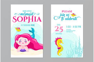 Mermaid Birthday Cute Invite Card