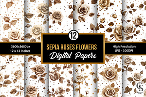 Sepia Rose Flowers Seamless Pattern, a Pattern Graphic by Creative Store