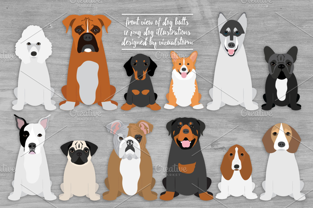 Sitting Dogs - Front View of Butts, an Illustration by VizualStorm