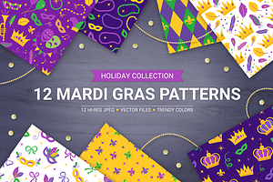 12 Mardi Gras Seamless Patterns