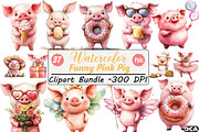 Funny Pink Pig Clipart Bundle, an Illustration by DreamCafeArt (Thumbnail 1 of 9)