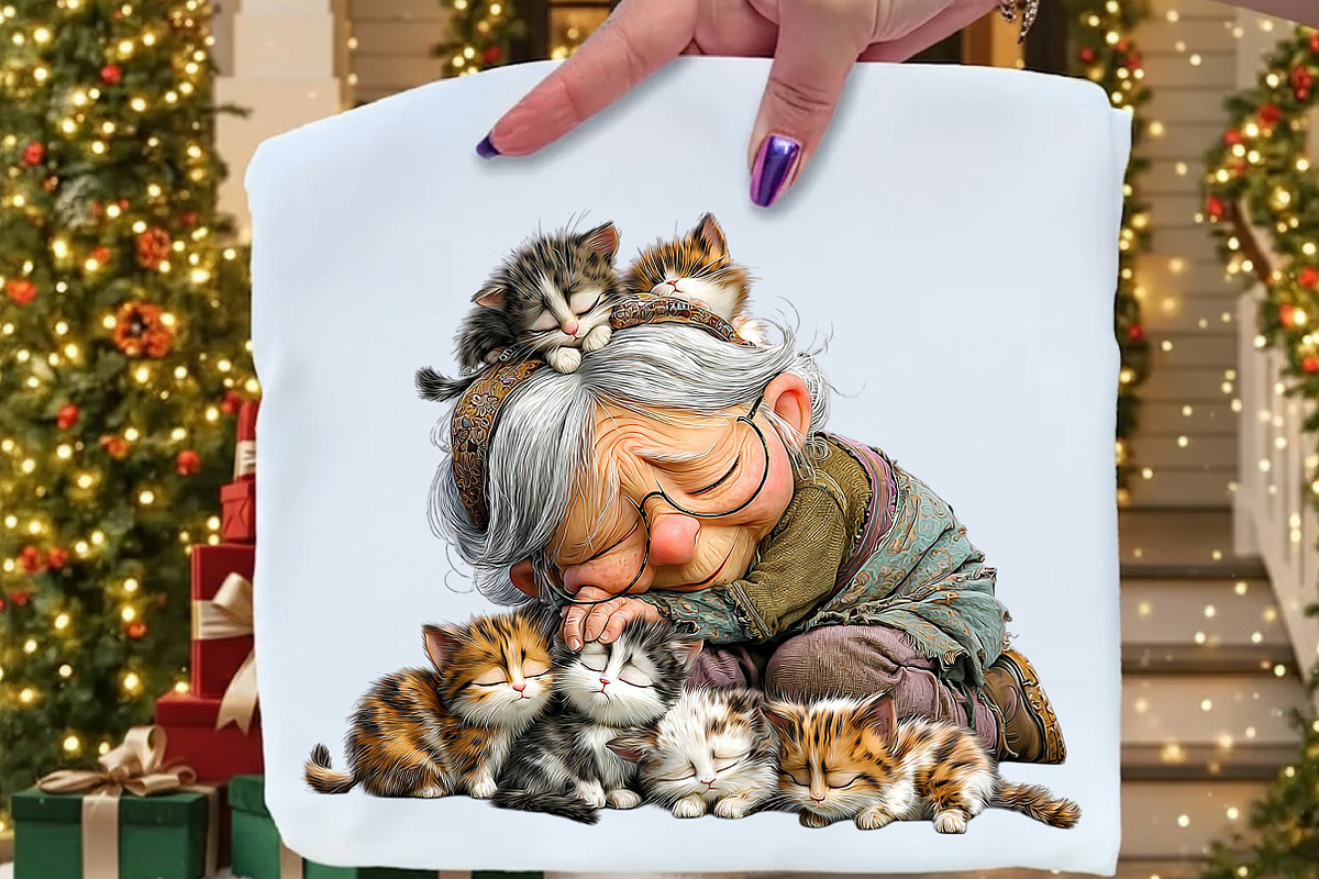 Whimsical Grandma with Kittens PNG, an Illustration by Craft Nest (Photo 5 of 9)