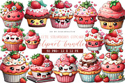 Cute Strawberry Cupcake Clipart, an Illustration by DreamArtGraphic (Thumbnail 1 of 4)