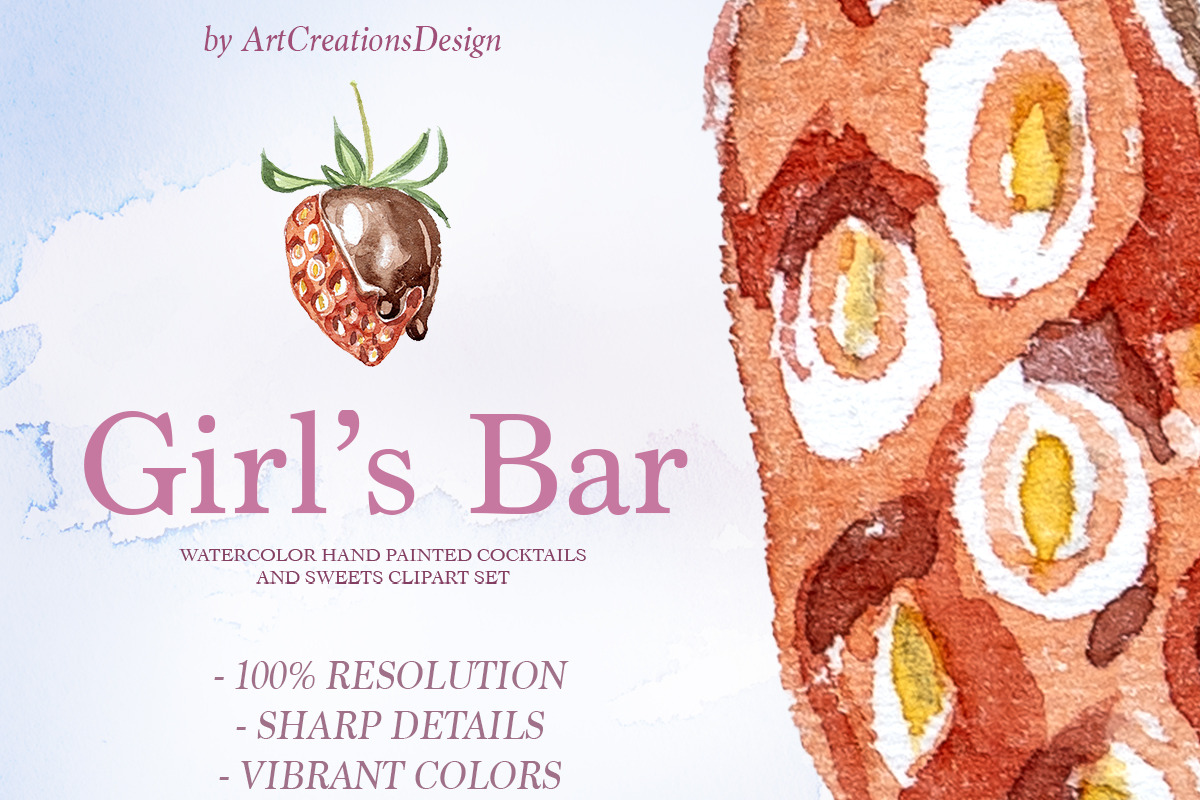 Hand Painted Girl's Bar Clipart, a Food Illustration by ArtCreationsDesign (Photo 8 of 14)