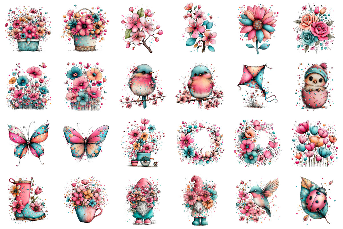 Whimsical Spring Clipart, an Illustration by designcity5 (Photo 2 of 5)