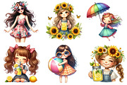 Whimsical Summer Girl Clipart, an Illustration by Pixels.Craft (Thumbnail 8 of 9)