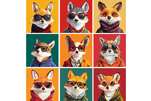 Hipster foxes cartoon vector set, an Animal Illustration by Onyx