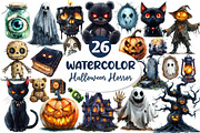 Watercolor Halloween Horror Clipart, an Illustration by Dream Creation (Thumbnail 1 of 6)