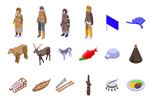 Alaska Icons Set Isometric Vector