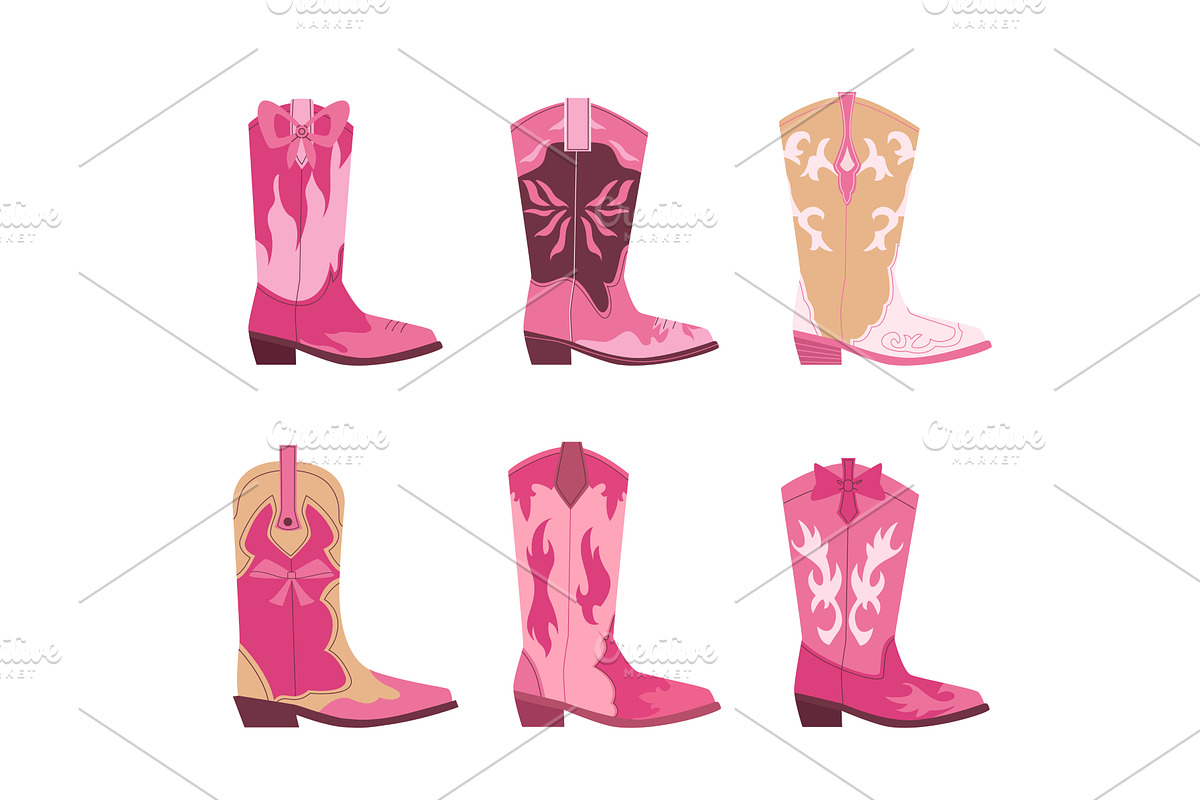 Pink cowgirl boots. rodeo decorative, an Illustration by Multigon