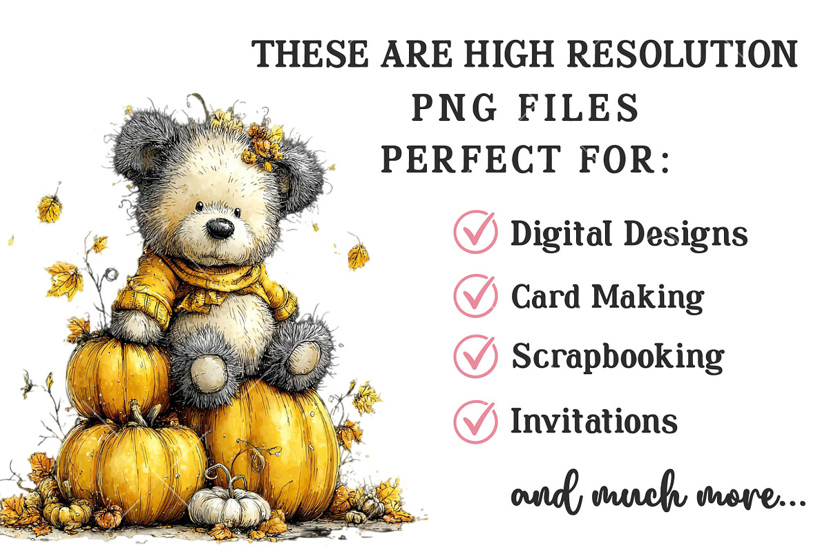 Autumn Teddy Bear Clipart Set, an Illustration by OK Design (Photo 5 of 6)
