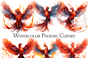 Watercolor Phoenix Clipart